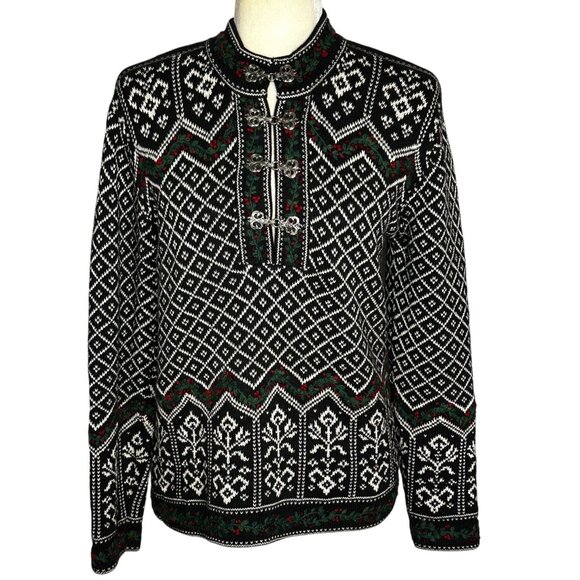 Talbots Sweaters - Vintage 90s Talbots Fair Isle Nordic Sweater Black White Small